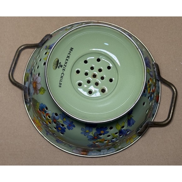 Makenzie Childs Green Flower Market Colander Small Floral Cottage - Picture 4 of 12